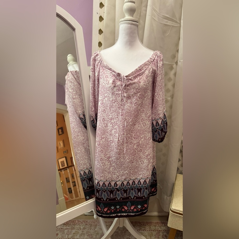 LOFT Floral Long Sleeve Dress in Pink and Black
